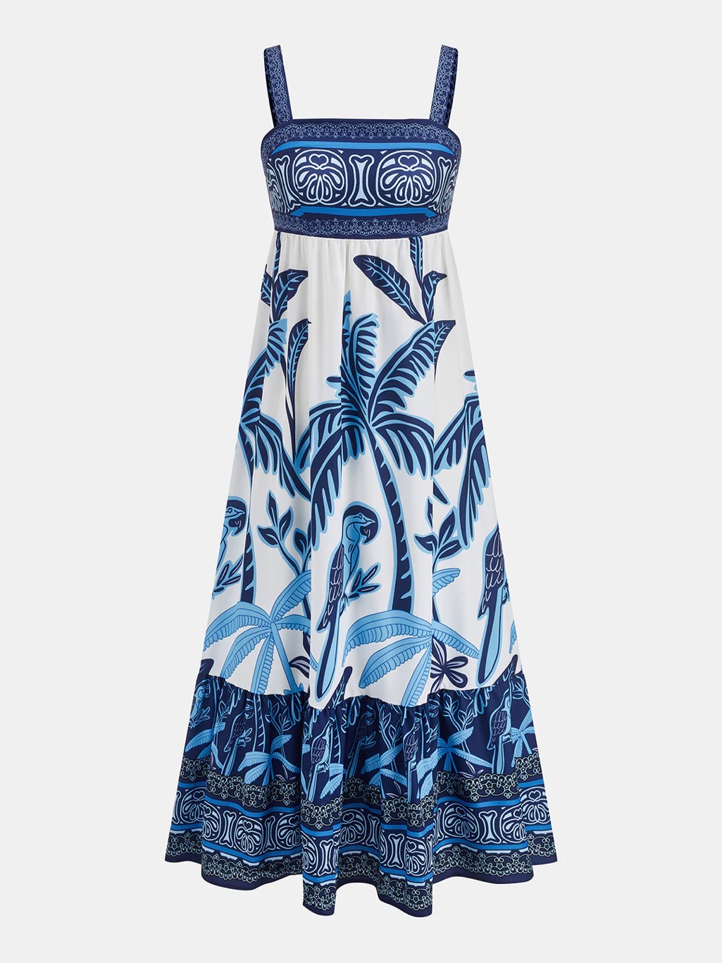 136 Tropical Print Tiered Maxi Dress